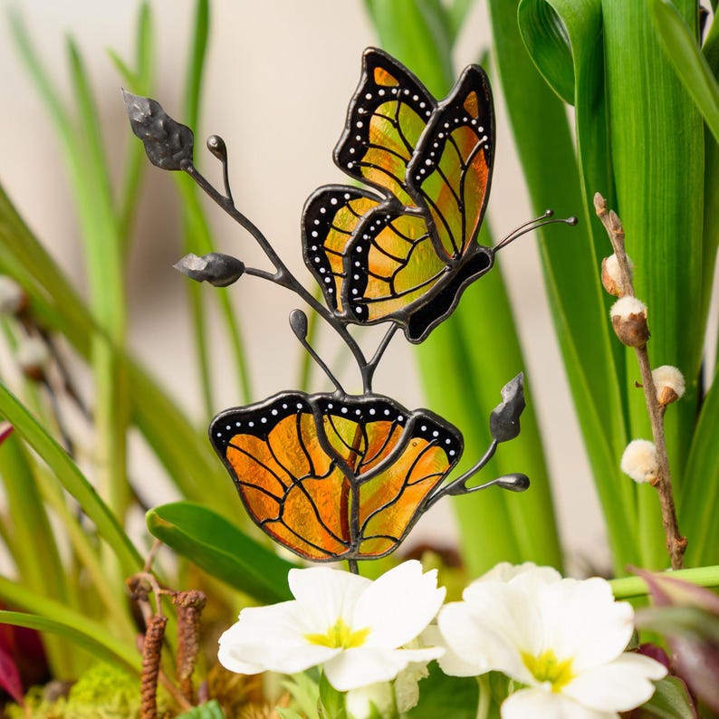 Stained Glass Butterfly Suncatcher – Garden Plant Stake Decor - Gift for Her - Plant Lover Gift for Mom or Grandma image 4