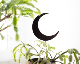 Pieux de plante croissant de lune noir, pieu de jardin de lune en vitrail fait main, décoration céleste pour pot, cadeaux de fille de maman