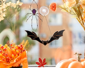 Stained Glass Bat Suncatcher: Halloween Window Decor