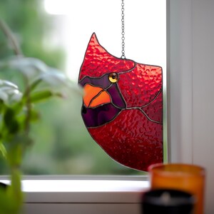 Red Cardinal Suncatcher Unique Gift for Father in law Stained Glass Window Hangings Cardinal Fathers Day gift from Daughter image 4