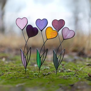 Stain glass heart plant stake, Valentines day gift, Heart garden stake, St Valentine decor