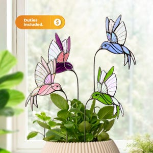 Stained Glass Hummingbird Plant Stake - Handmade Suncatcher Gift for Mom image 11