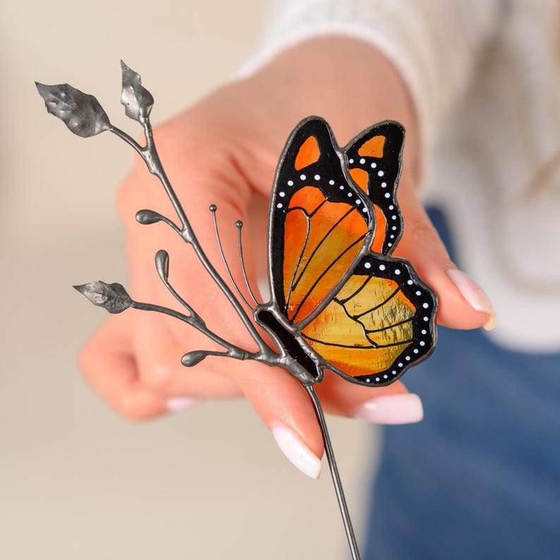 Stained Glass Butterfly Suncatcher – Garden Plant Stake Decor - Gift for Her - Plant Lover Gift for Mom or Grandma image 7