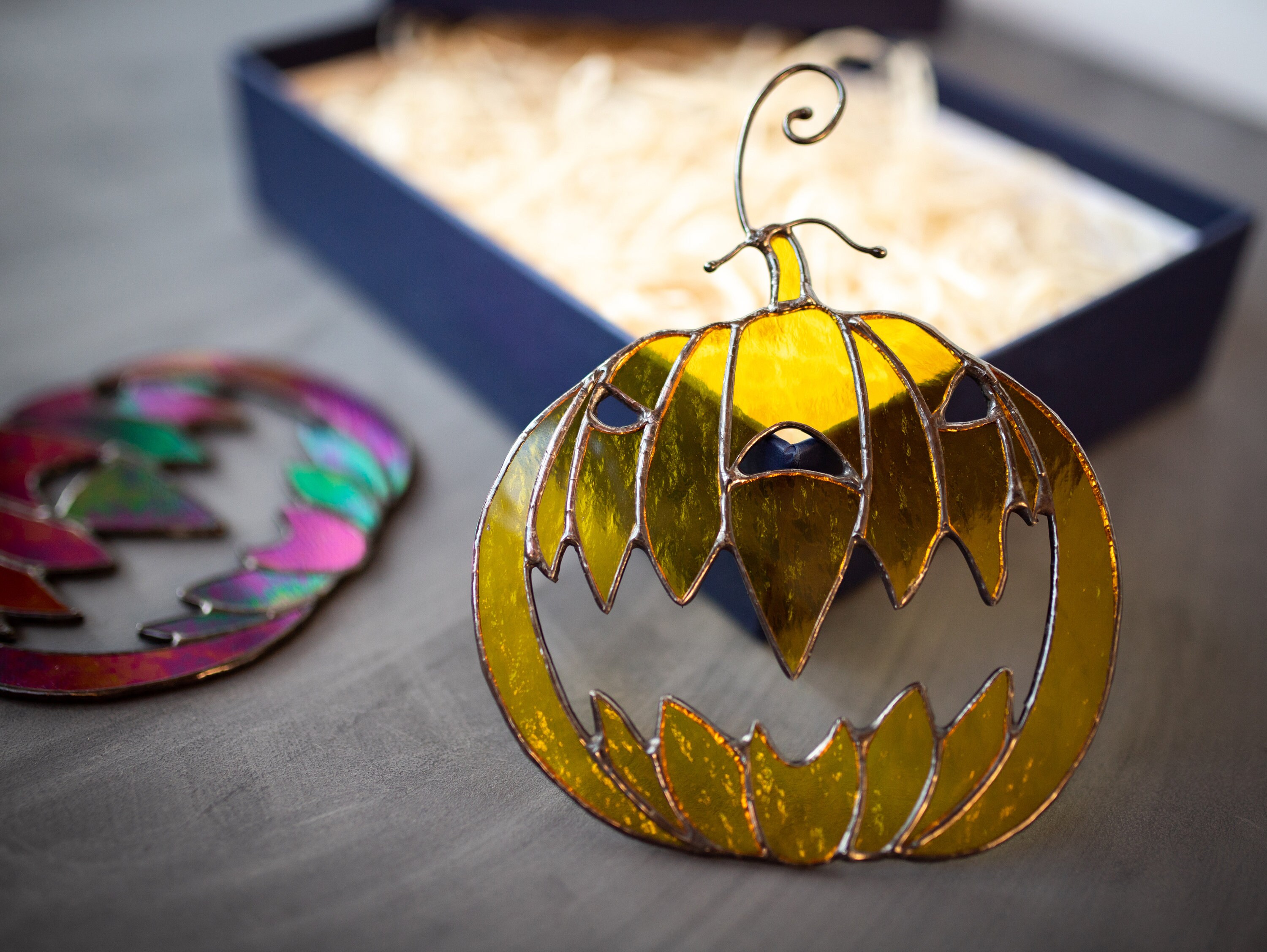 Halloween stained glass pumpkin Fall decor Window hangings | Etsy