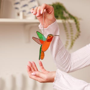 Hummingbird Stained Glass Bird Suncatcher Custom Stained Glass Nature Suncatcher Mom Gifts Modern Stained Glass Window Hangings Home Decor