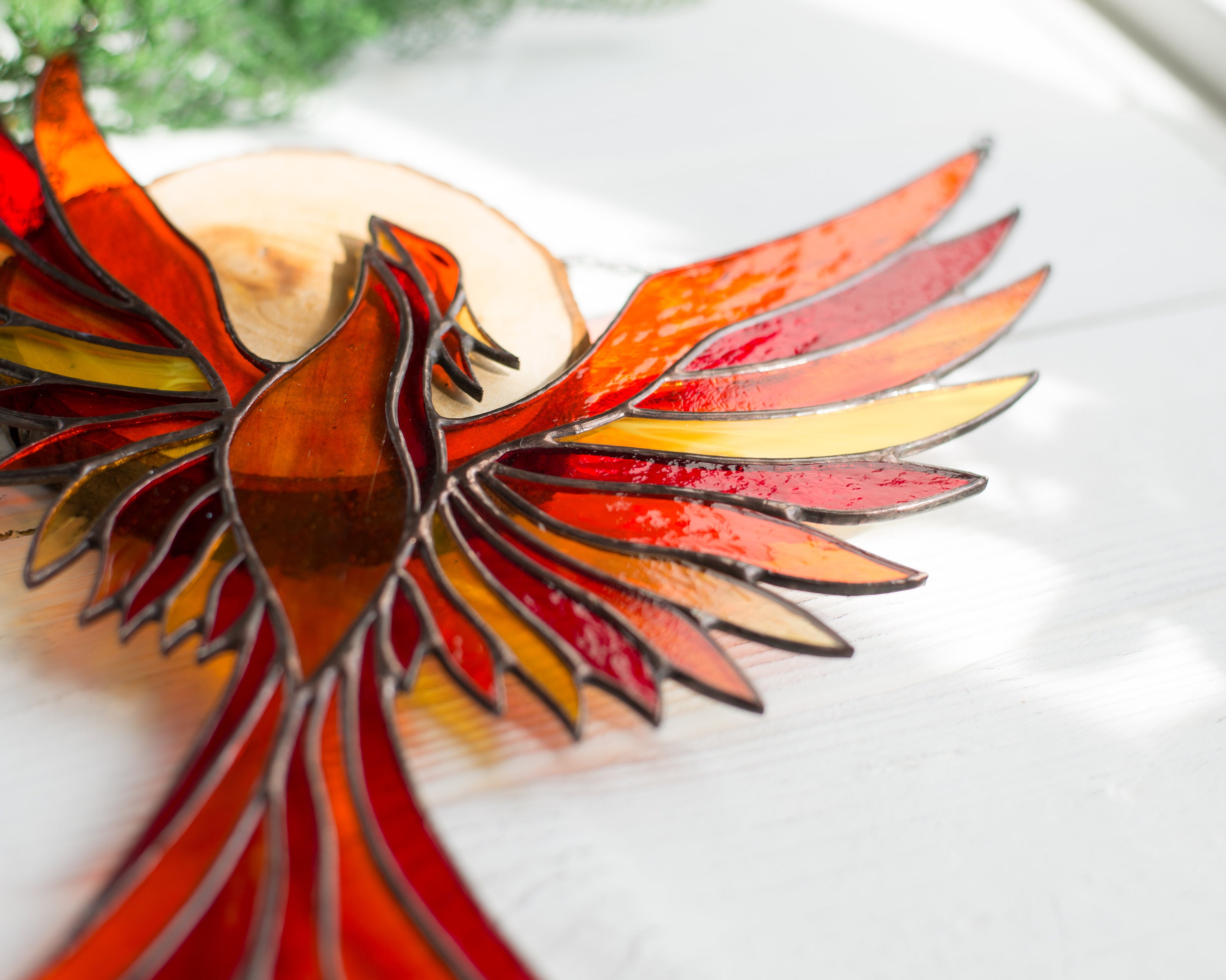 Phoenix Suncathcer Stained Glass Window Hangings Red Flame Etsy