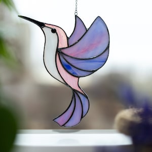 Stained Glass Hummingbird Suncatcher, Bird Window Hanging