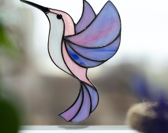 Stained Glass Hummingbird Suncatcher, Bird Window Hanging