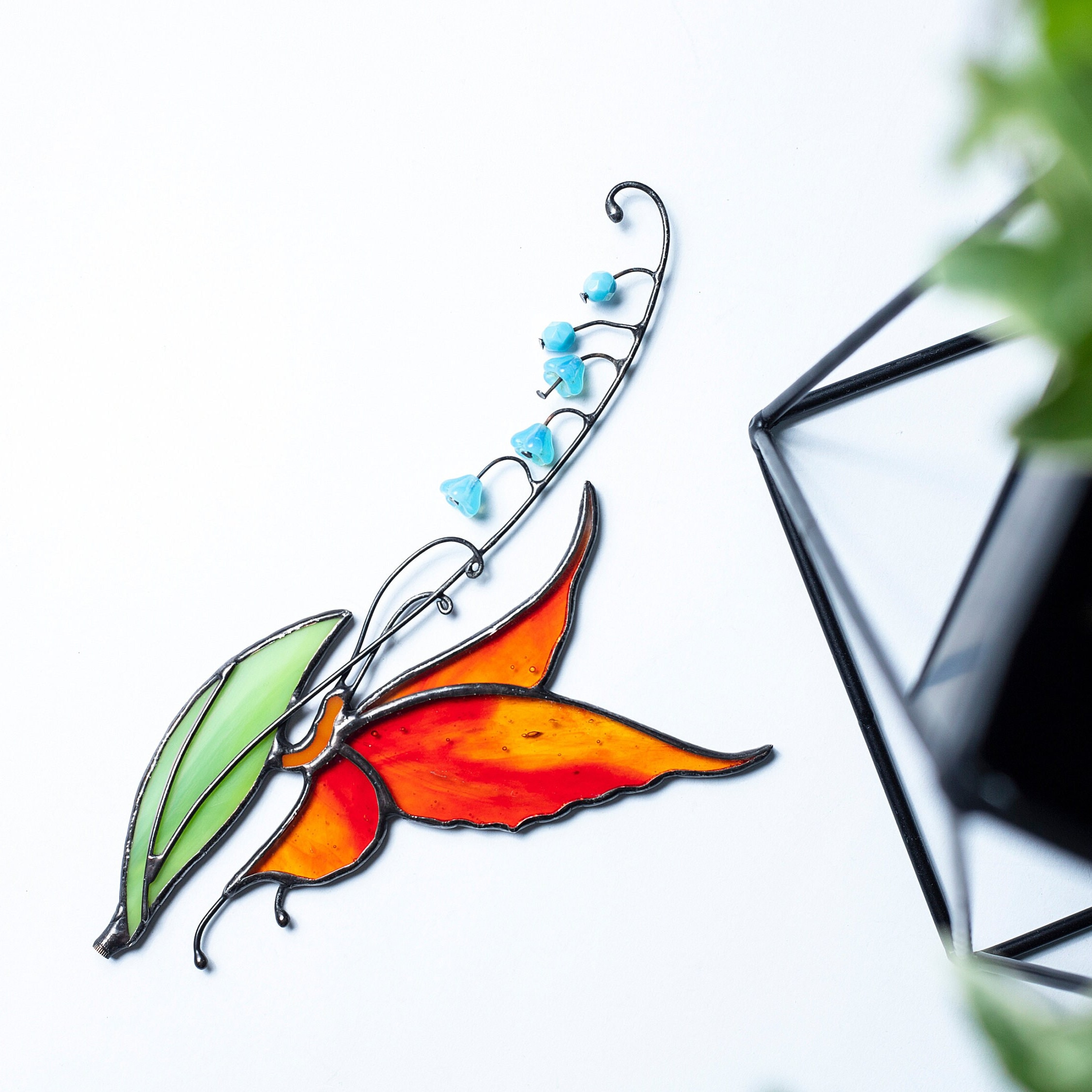 Stained glass Butterfly decor - Garden stake and Suncatcher 2 in 1 - Butterfly plant stake on metal rod - Thank You Gift for Mom