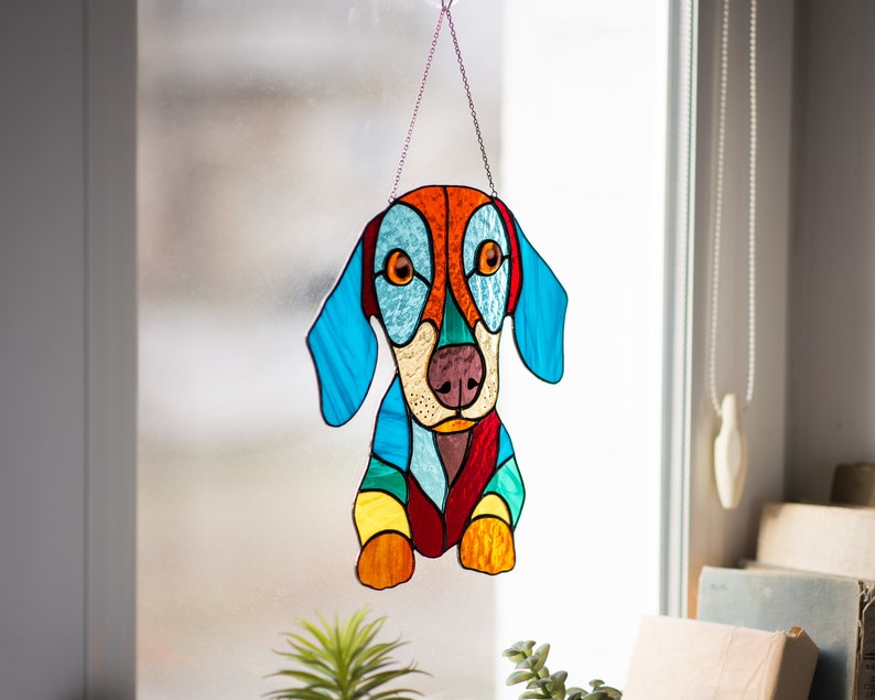 Dachshund Stained Glass Dog Suncatcher Pet Parent Gift Peeking Etsy
