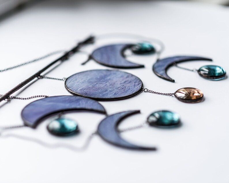 Stained Glass Moon Phase Wall Hanging Celestial Decor Moon Etsy