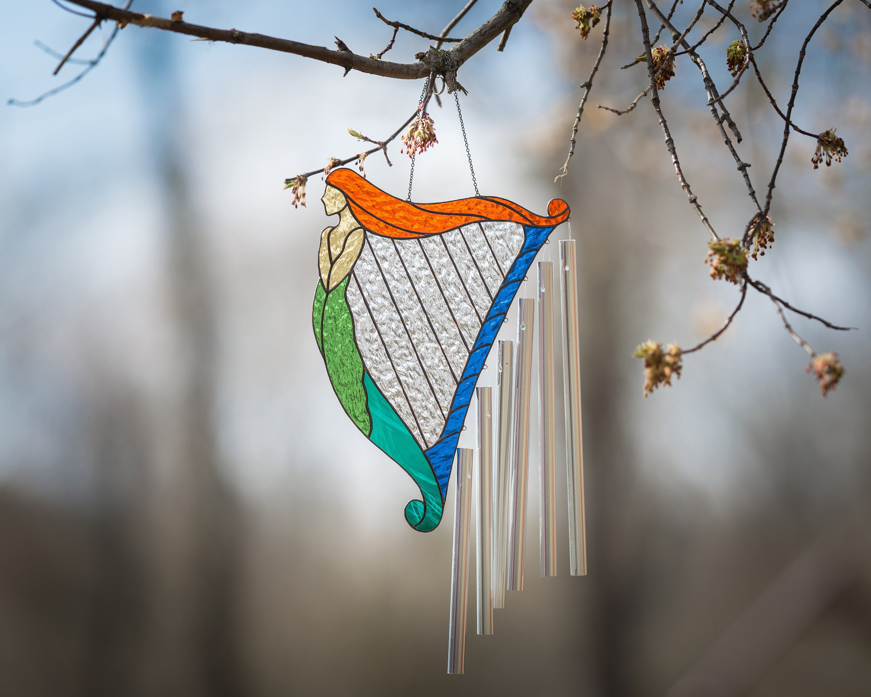 Wind Chimes Outdoor & Gardening Stained glass Wind Chimes Harp with