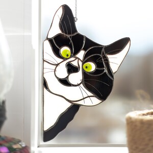 Peek cat stain glass cat suncatcher for window Funny cat decor for bedroom Mothers Day Gift from Daughter