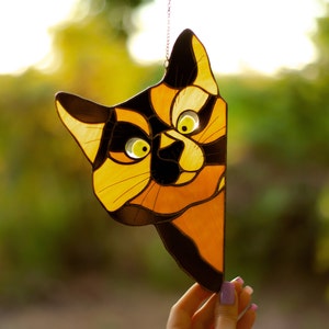 Glasmalerei-Katze, Fensterbehang, Katzengeschenke zum Geburtstag, Fensterschmuck, Mutter Geburtstagsgeschenk von Tochter Katze