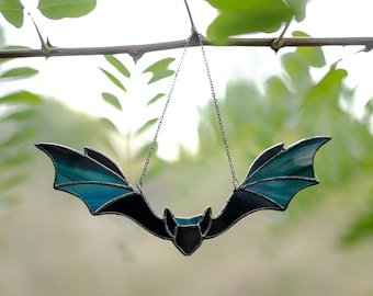 Gothic Bat Home Decor - Handmade Stained Glass Bat Window Hangings - Unique Gothic Window Art