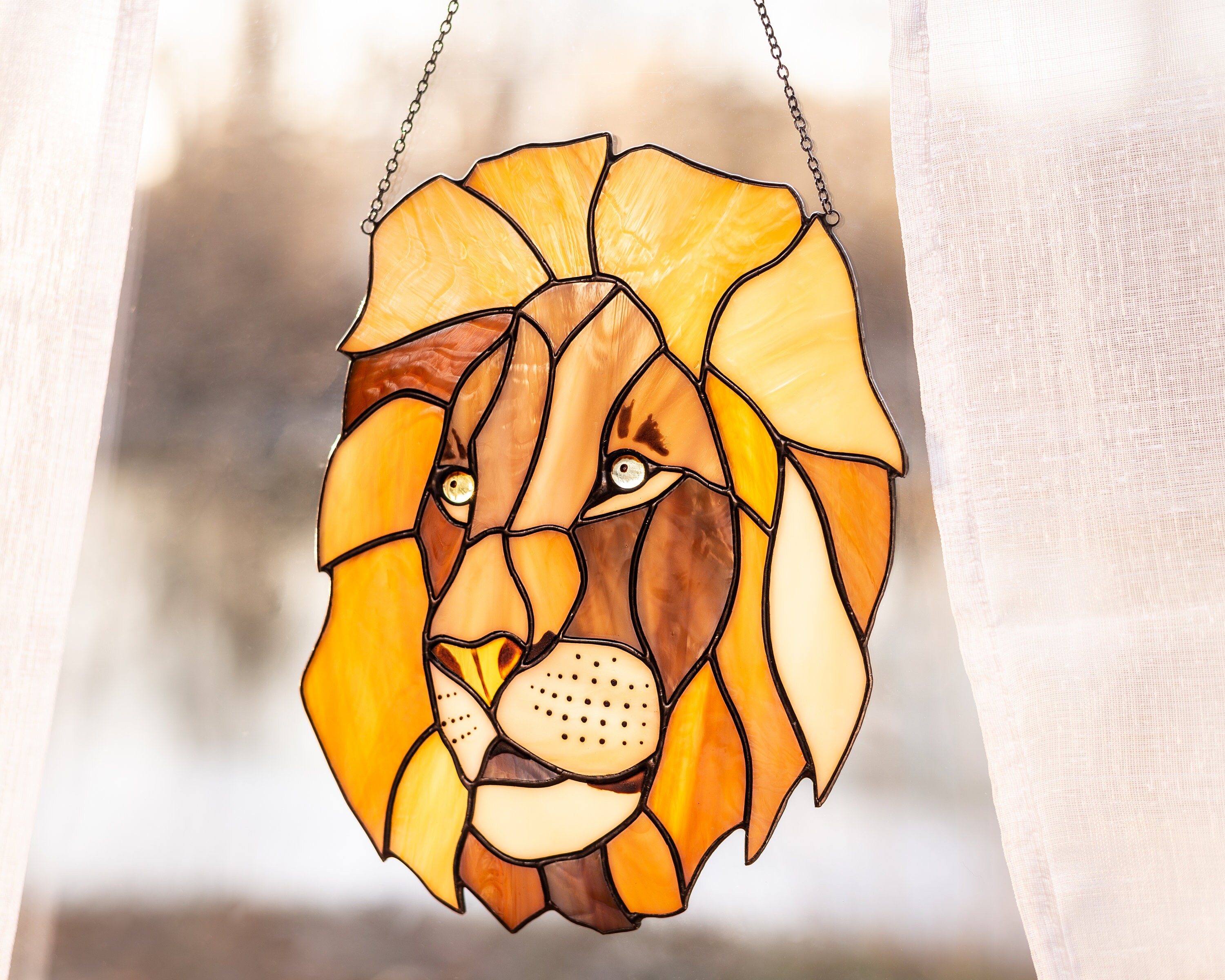 Stained glass lion portrait Zodiac gifts leo suncatcher Wild Etsy