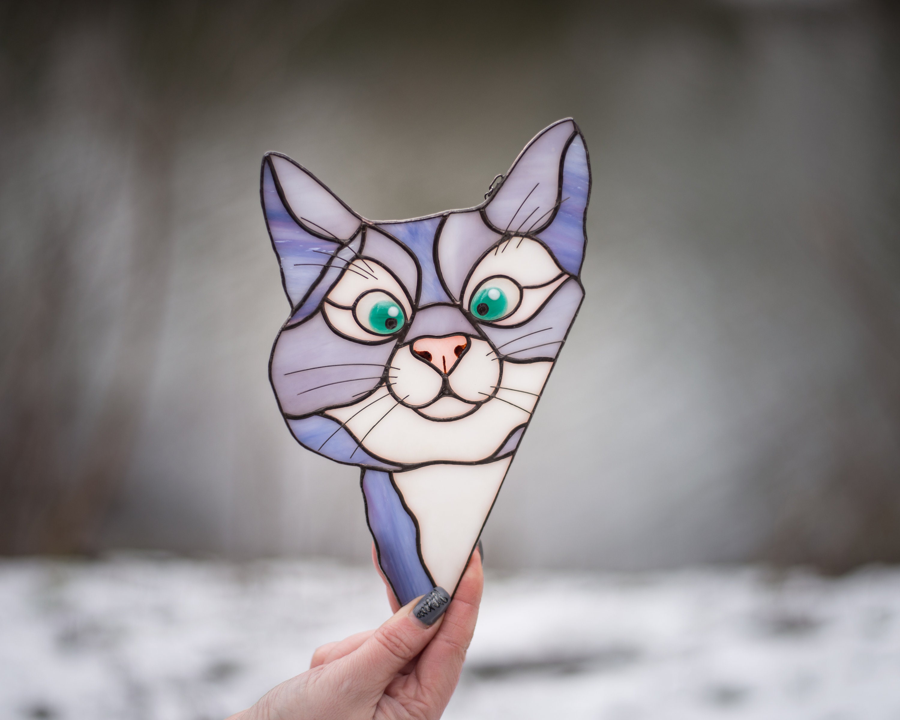Peeking Cat Stained Glass Suncatcher Cat Lover T Stained Etsy Free 