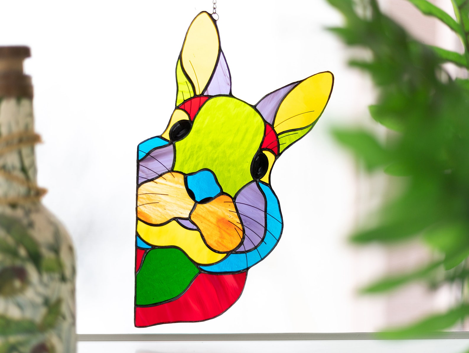 Easter Bunny Stained Glass Bunny Peeking Bunny Suncatcher Etsy