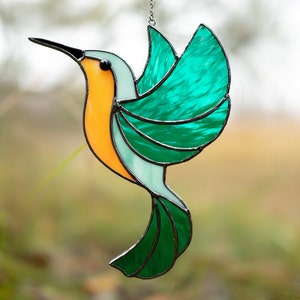 Buntglas Kolibri Suncatcher Muttertagsgeschenk von der Tochter Vogel Stain Glasfensterbehang Glasvogeldekor Green Hummingbird