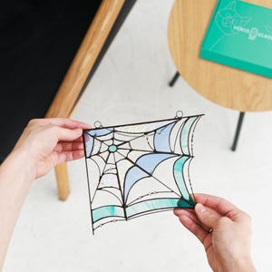 stained glass spider web, halloween decor, halloween home decor, halloween window decor, cute halloween decor, spider web, halloween spider, stained glass window, stained glass, stained glass art, spider web suncatcher, corner spider web