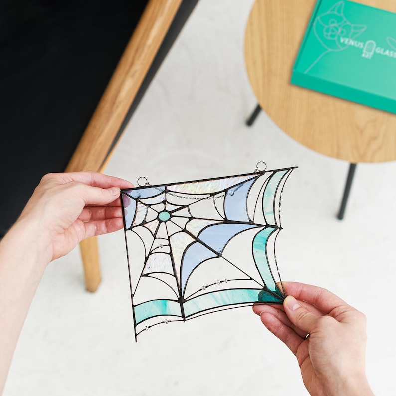 stained glass spider web, halloween decor, halloween home decor, halloween window decor, cute halloween decor, spider web, halloween spider, stained glass window, stained glass, stained glass art, spider web suncatcher, corner spider web