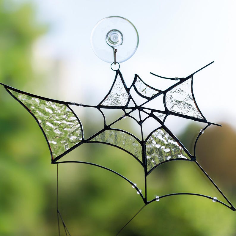 stained glass spider web, halloween decor, halloween home decor, halloween window decor, cute halloween decor, spider web, halloween spider, stained glass window, stained glass, stained glass art, spider web suncatcher, corner spider web