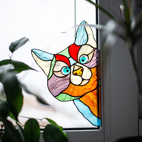 Kitty Stained Glass Suncatcher - Etsy
