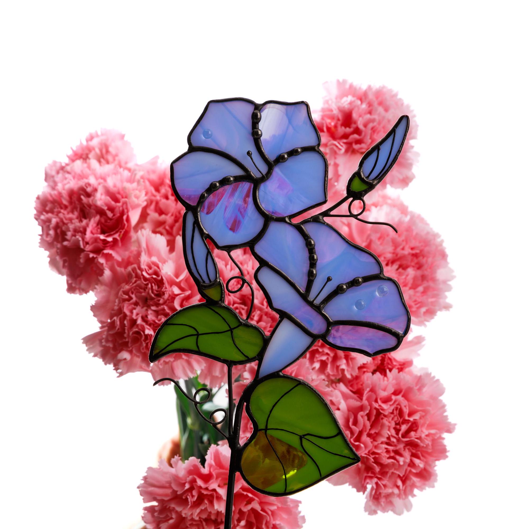 Glass Flower Bouquet Mother Day Gift for Mom from Son, Floral Stained Glass Plant Stake Home Decor, Birth Flower Personalised Family Gift
