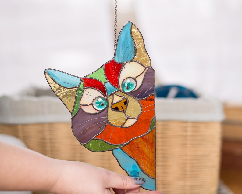Peeking Cat Stained Glass Suncatcher Pet parent gift Stained Etsy