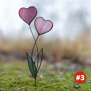 Stain glass heart plant stake, Valentines day gift, Heart garden stake, St Valentine decor image 5