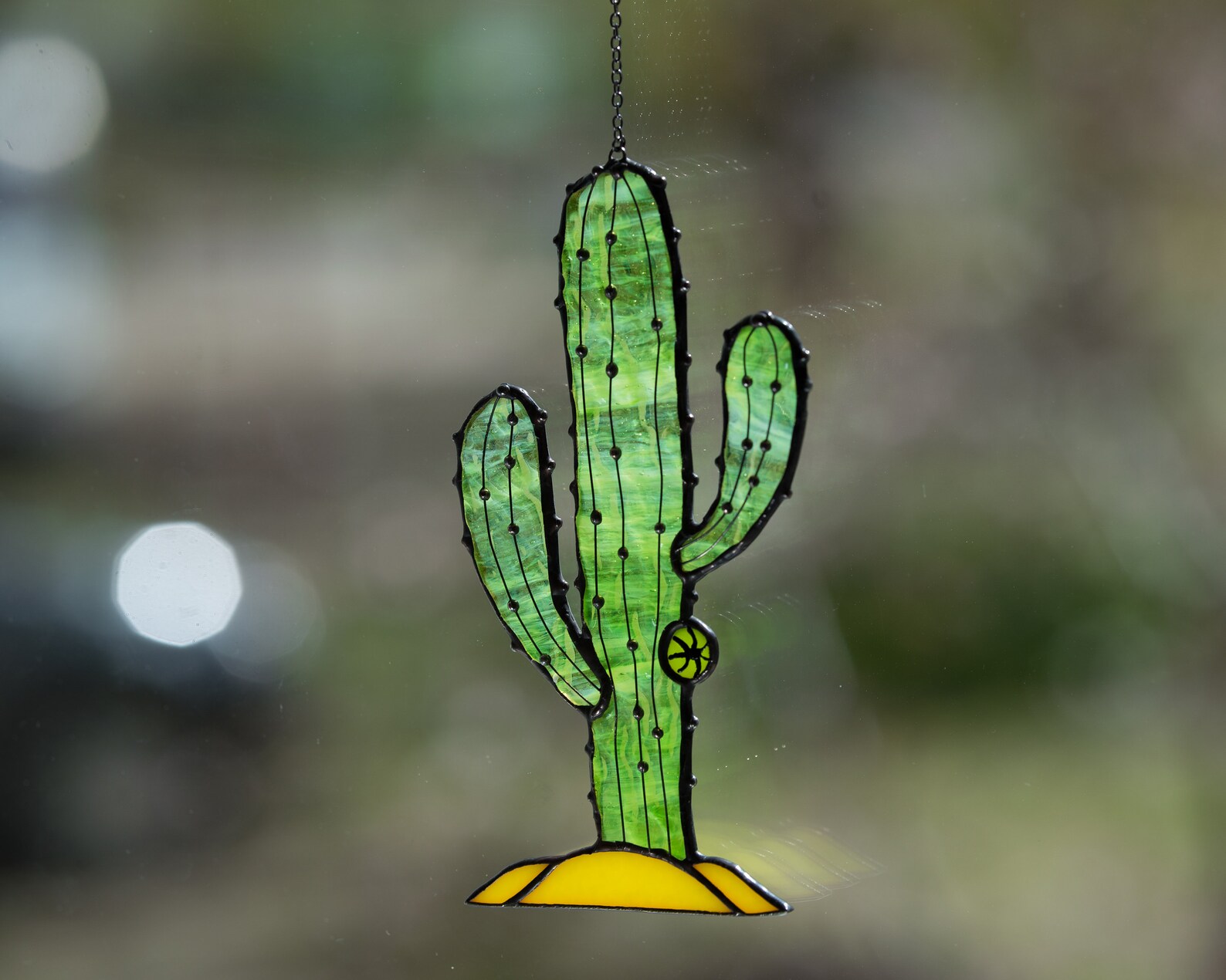 Stained glass decor. Cactus suncatcher window hangings Plant Etsy