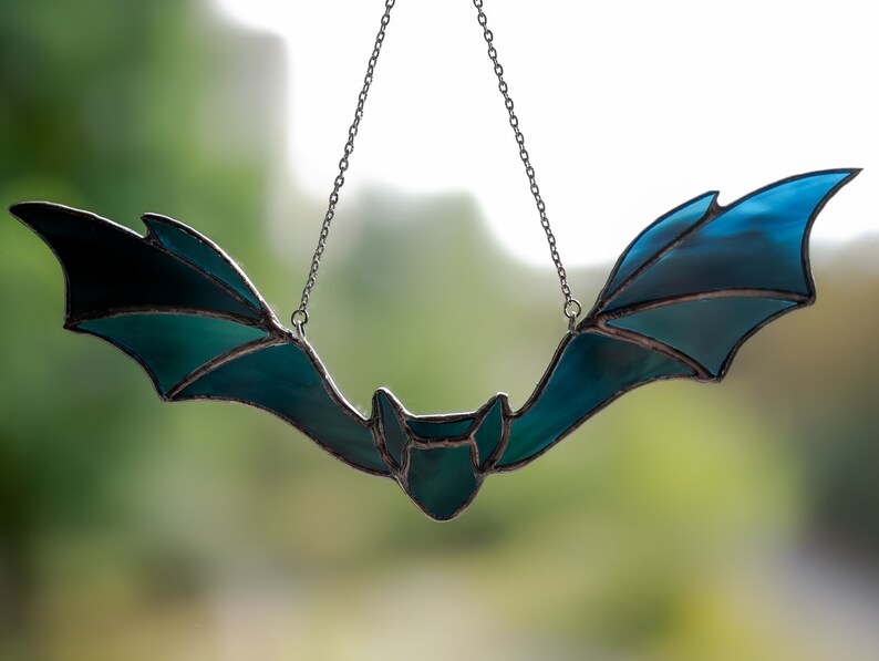 Stained glass bat decor Halloween bat Stained glass window Etsy