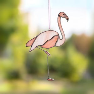 Stained glass Flamingo, Gifts for Mother, Stained glass Bird Window Hangings, Pink Flamingo suncatcher, Beach Decor, Birthday Gift For Her
