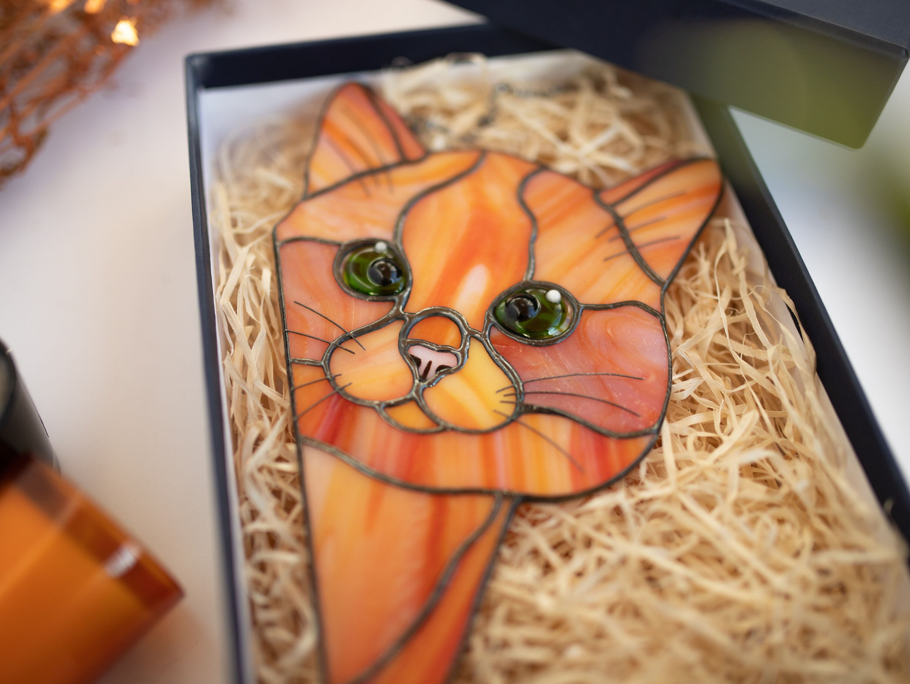 Peeking cat stained glass suncatcher Ginger cat lovers gift Etsy