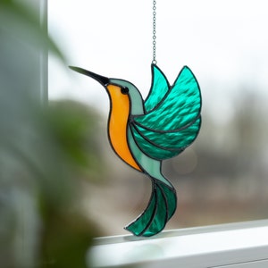 Buntglas Kolibri Suncatcher Muttertagsgeschenk von der Tochter Vogel Stain Glasfensterbehang Glasvogeldekor Bild 3