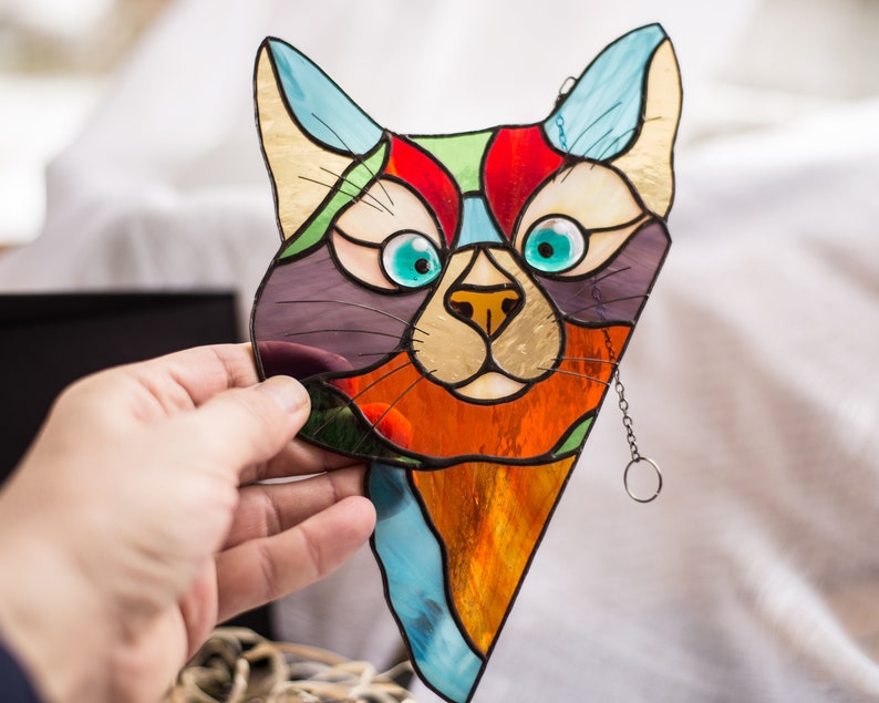 Personalized Cat Suncatcher Custom Stained Glass Window Etsy