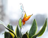 Stained glass Butterfly decor - Garden stake and Suncatcher 2 in 1 - Butterfly plant stake on metal rod - Mothers day gift