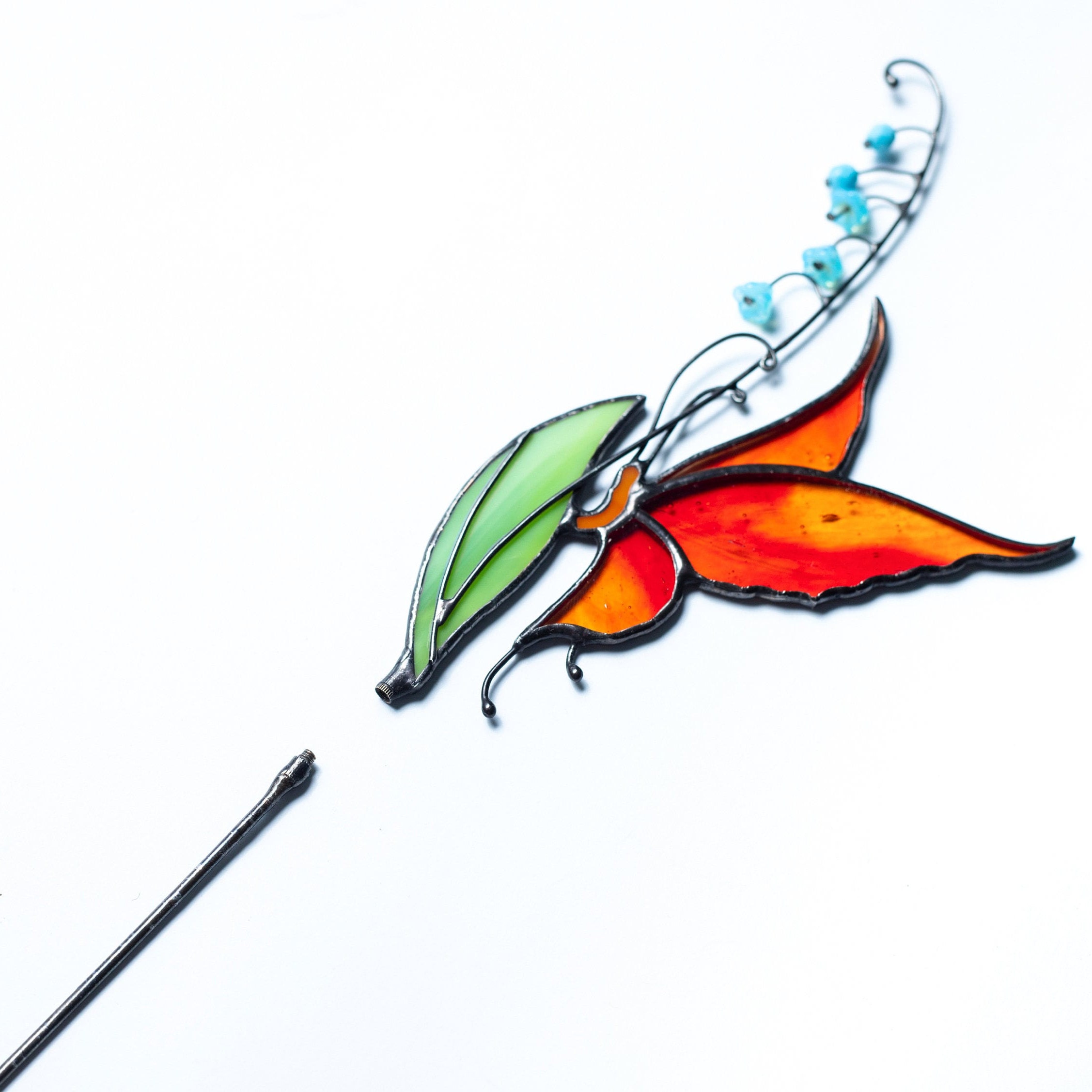 Stained glass Butterfly decor - Garden stake and Suncatcher 2 in 1 - Butterfly plant stake on metal rod - Thank You Gift for Mom