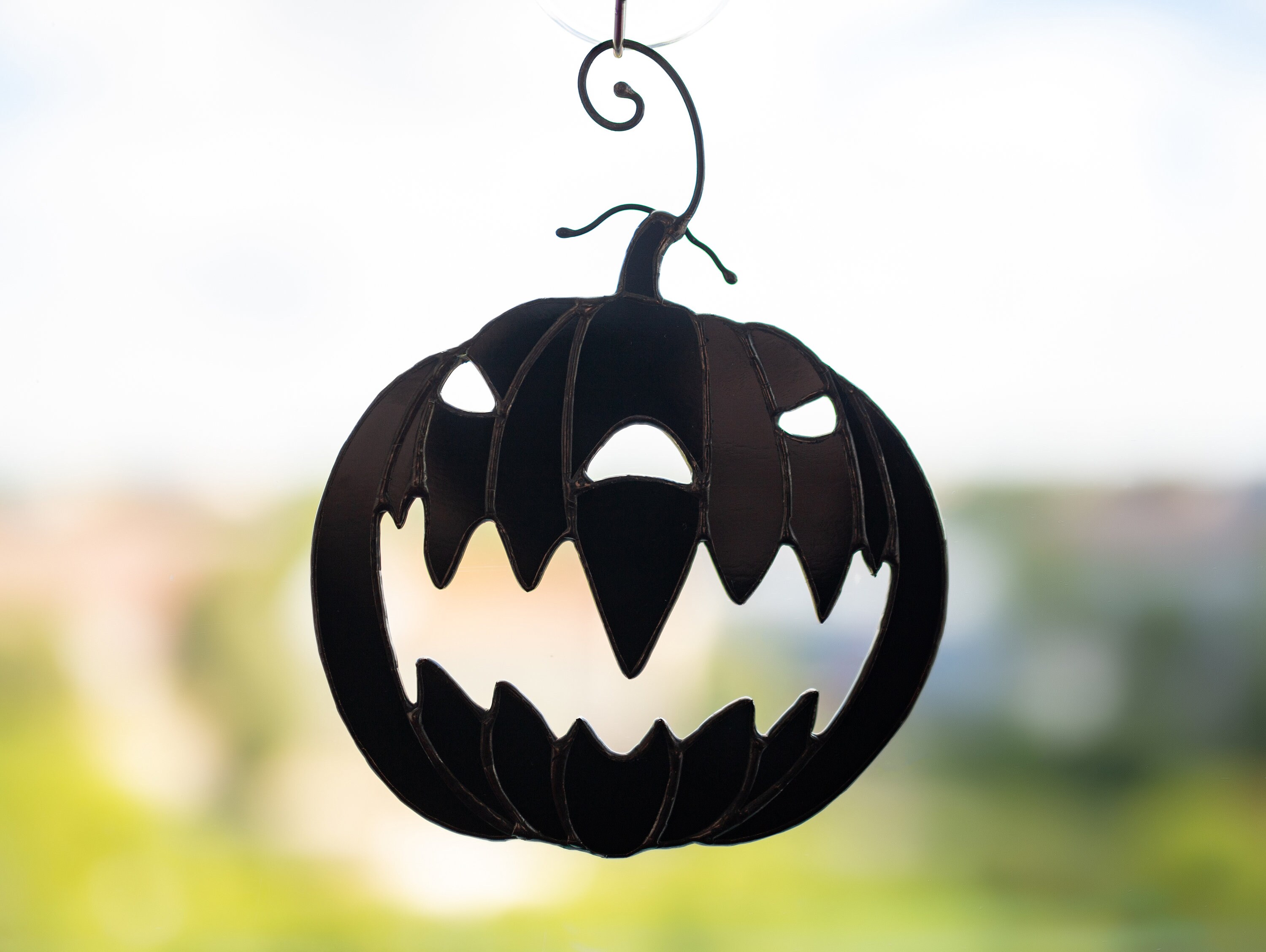 Halloween stained glass pumpkin Fall decor Window hangings | Etsy