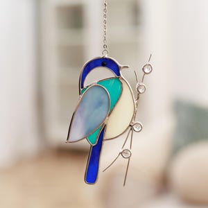 Bluebird glas-in-lood raamhangers, leuk cadeau voor vrouw, glas-in-lood vogel suncatcher, romantisch cadeau voor decor van de tuin van haar vrouw