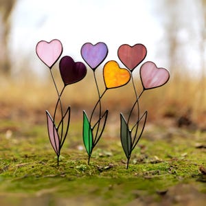 Stained Glass Heart Plant Stake: Anniversary Garden Decor - Etsy