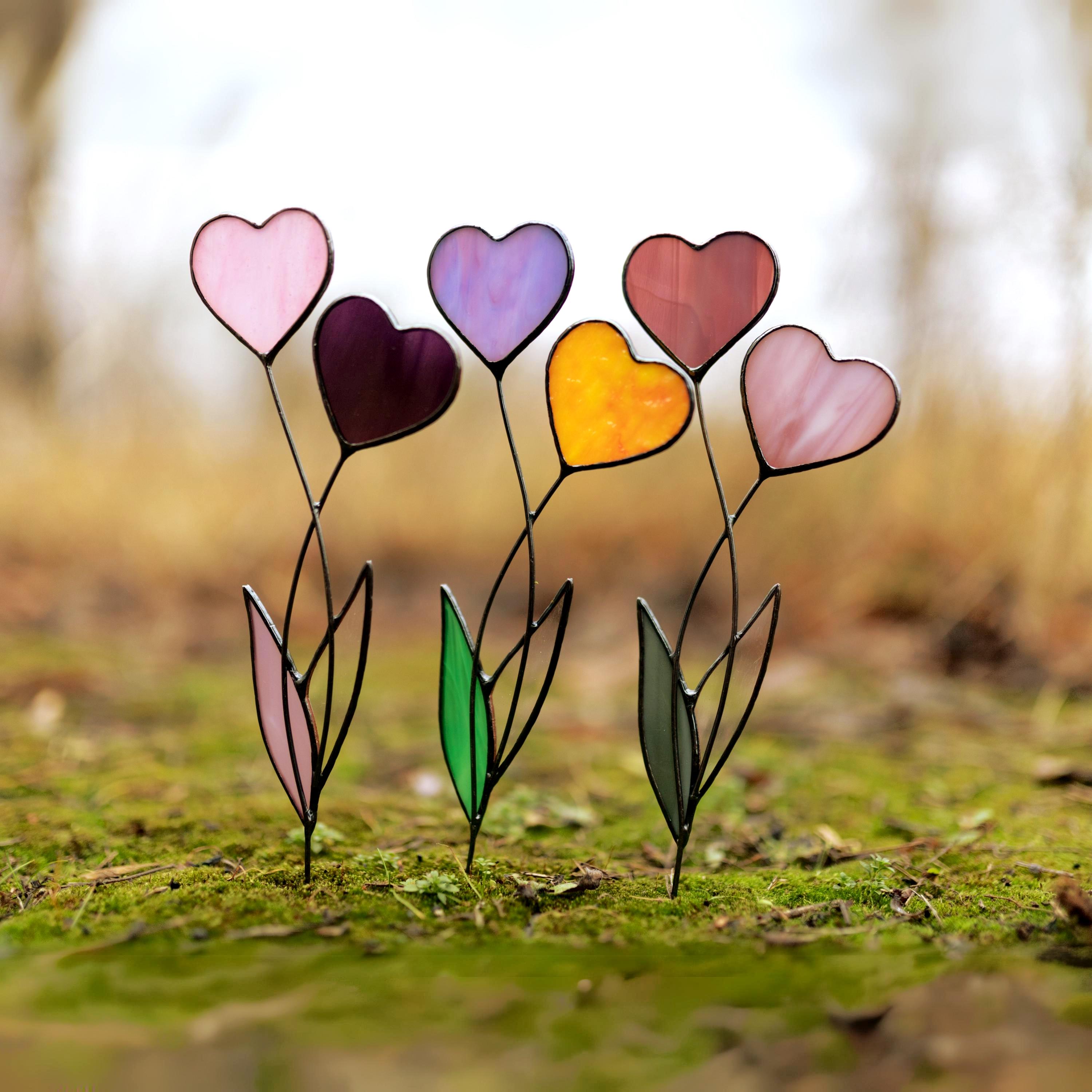 Stained Glass Heart Plant Stake • Garden Decor • Window Hang