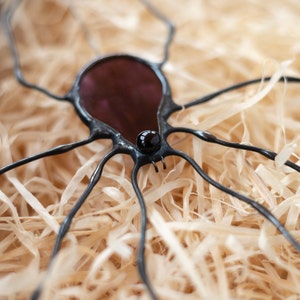 Mysterious Handmade Spider, Gothic Stained glass window hangings, Whimsical Eerie Insect Suncatcher, Goth Spooky Arachnid, Unique Scary Bug image 5