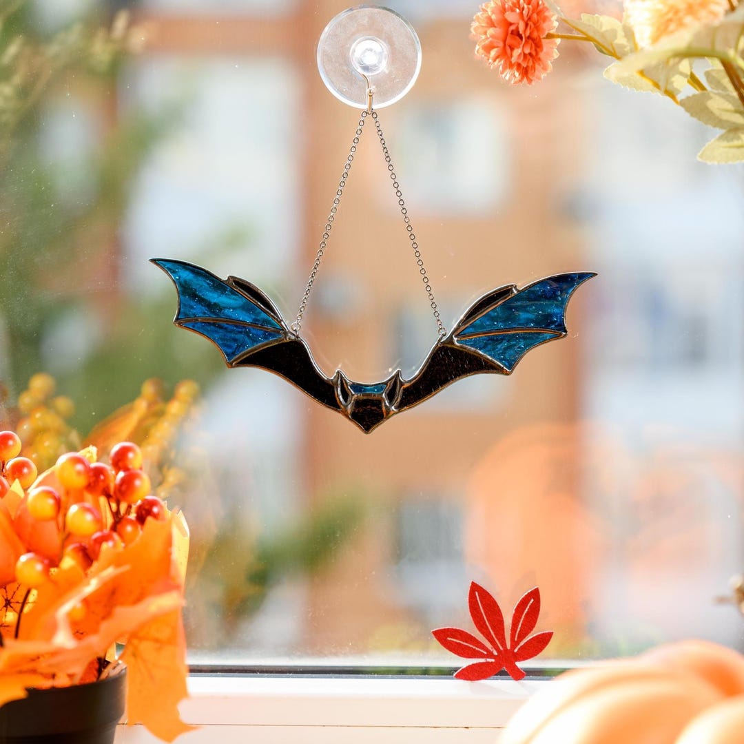 Bat Suncatcher Halloween Decor Custom Stained Glass Bat Window Hangings ...