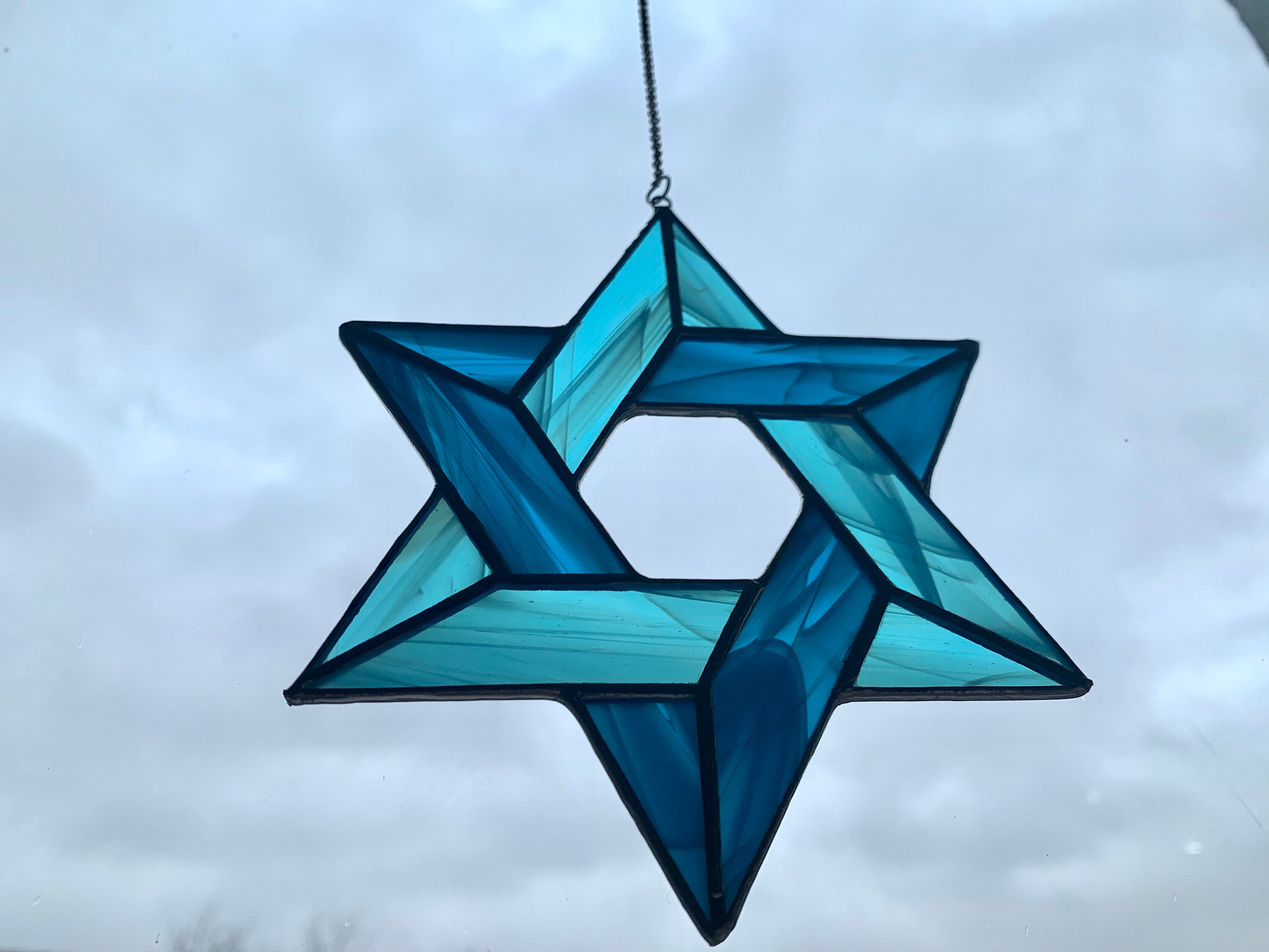 Ster van David Glas in lood Suncatcher Joodse Blauwe Ster Etsy