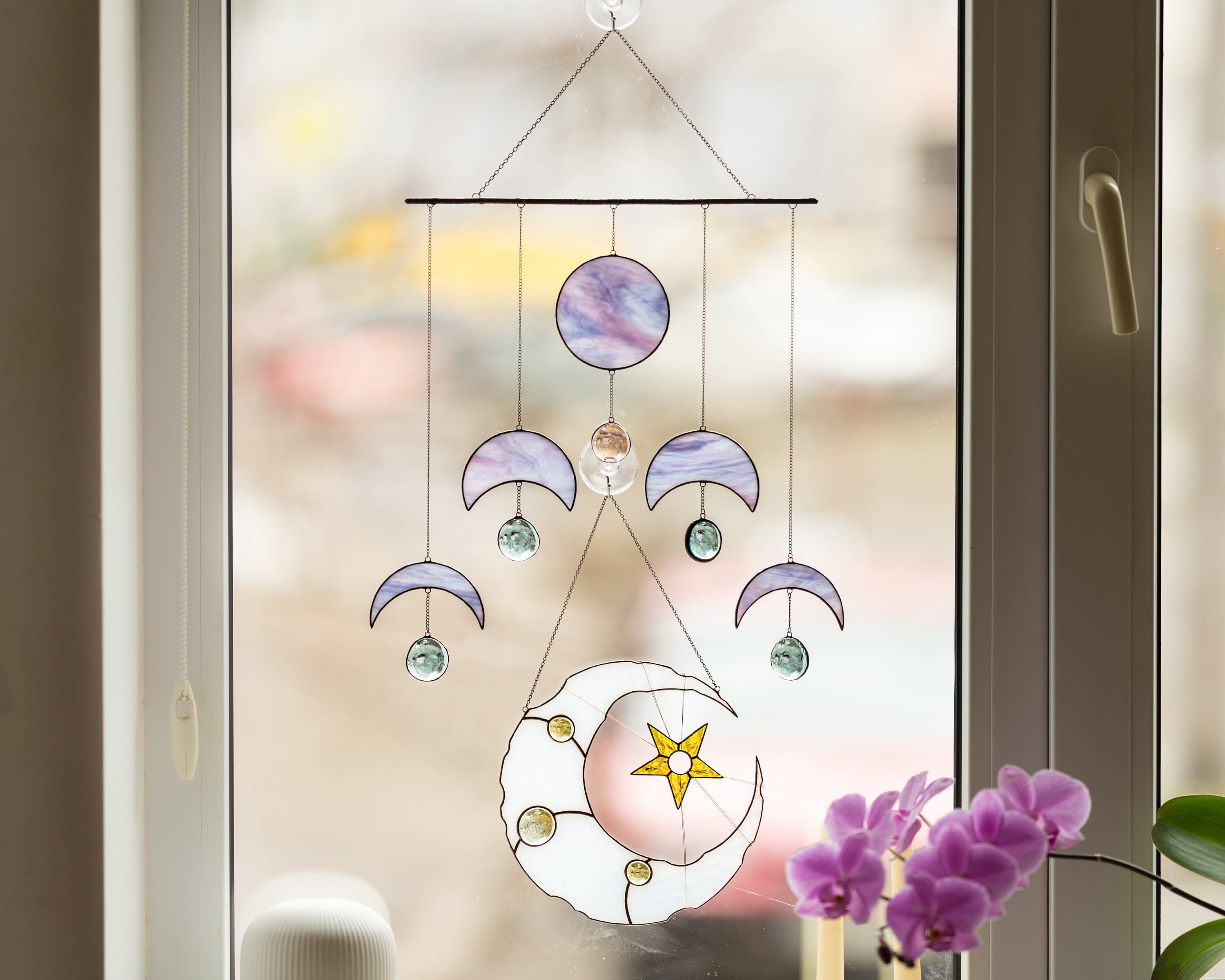 Stained Glass Moon Phase Wall Hanging Celestial Decor Moon Etsy