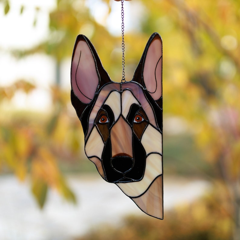 Shepherd Stained Glass Window Hangings, Peeking Dog Suncatcher, Shepherd Mom Gift for Christmas, Unique Dog Home decor Pet Remembrance gift image 3