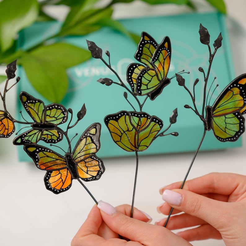 Stained Glass Butterfly Suncatcher – Garden Plant Stake Decor - Gift for Her - Plant Lover Gift for Mom or Grandma image 6