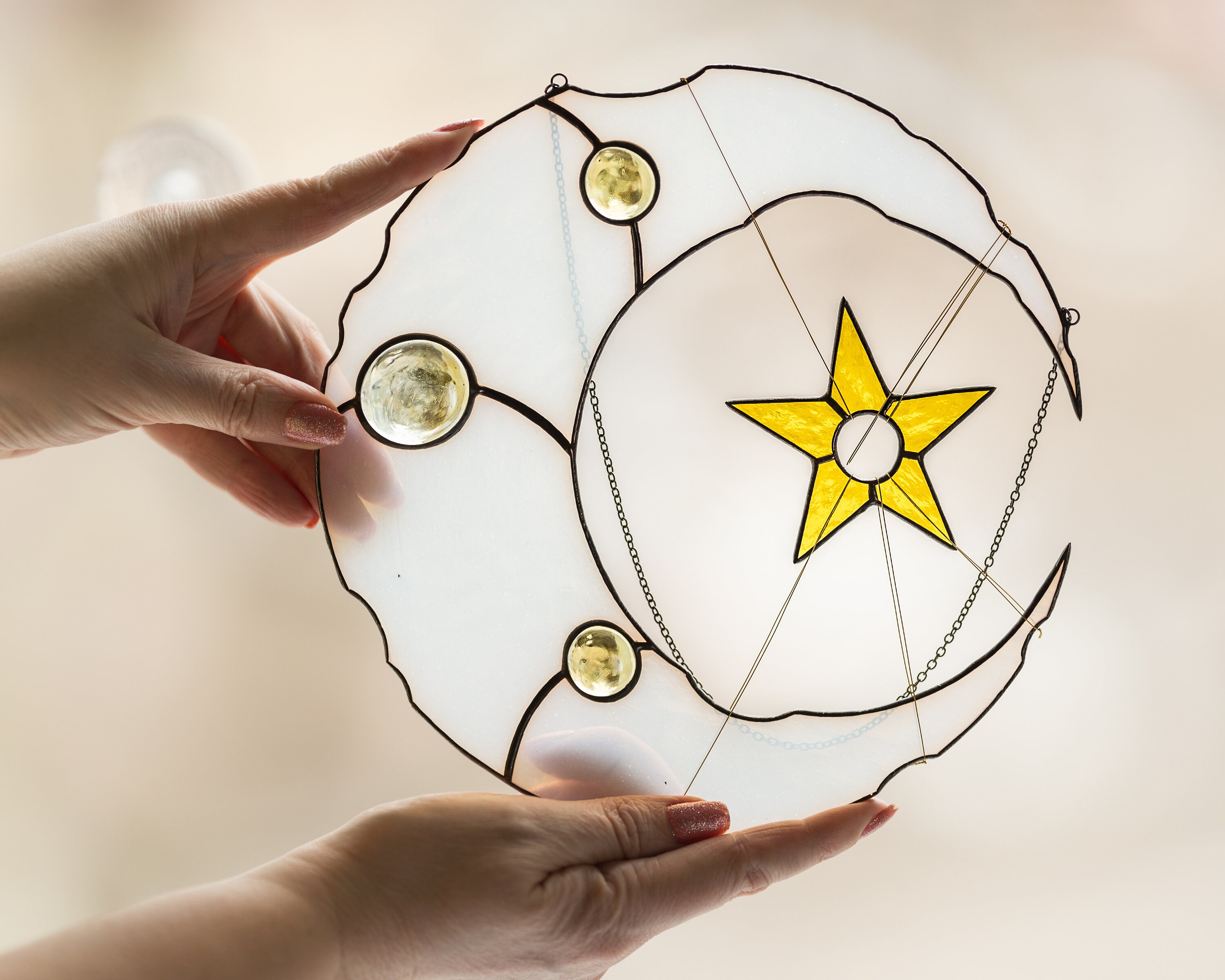 Stained Glass Moon Phase Wall Hanging Celestial Decor Moon Etsy