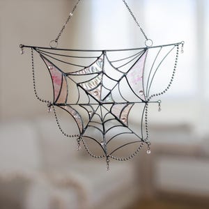 Spider Web Suncatcher, Gothic Home Decor, Spiderweb Corner Stained Glass for Window, Halloween Web Decor for Wall, Cute Gift for Halloween